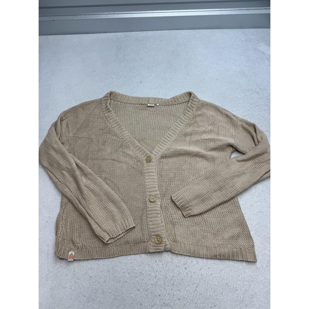 SHXT THAT I KNIT Cardigan Sweater Womens Large Beige 100% Cotton V Neck Button